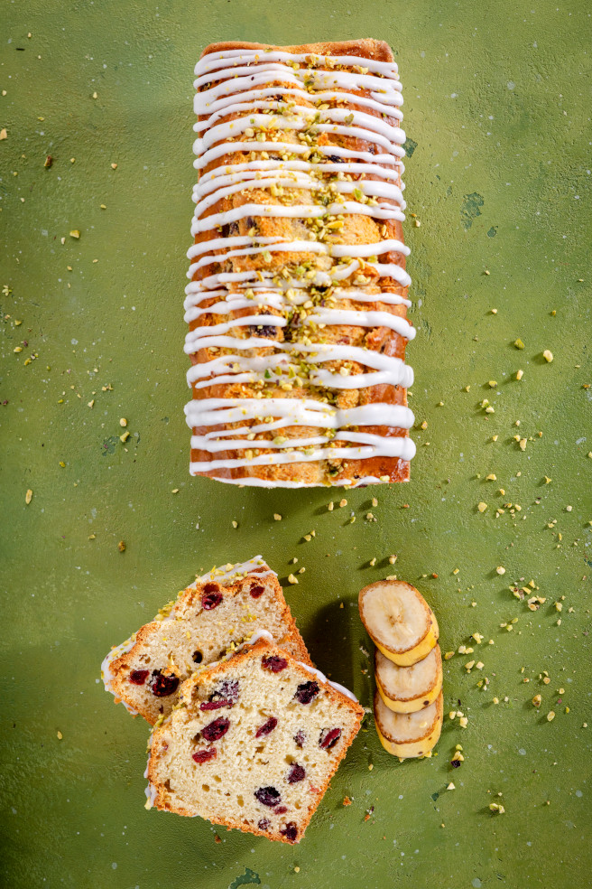 Zero Waste loaf of banana cranberry bread and slices