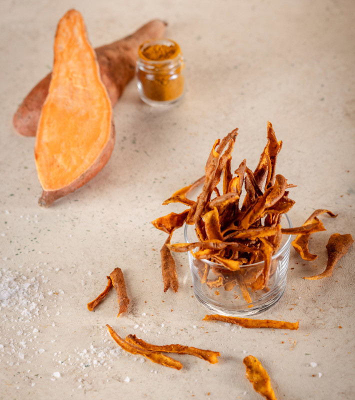 Zero Waste sweet potato peel chips with salt and paprika